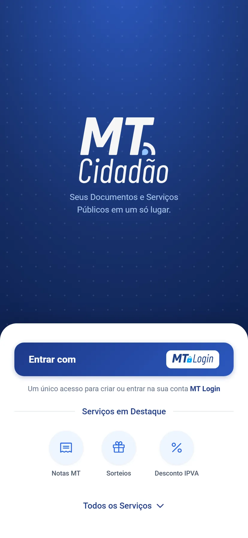 Tela de login do app MT Cidadão