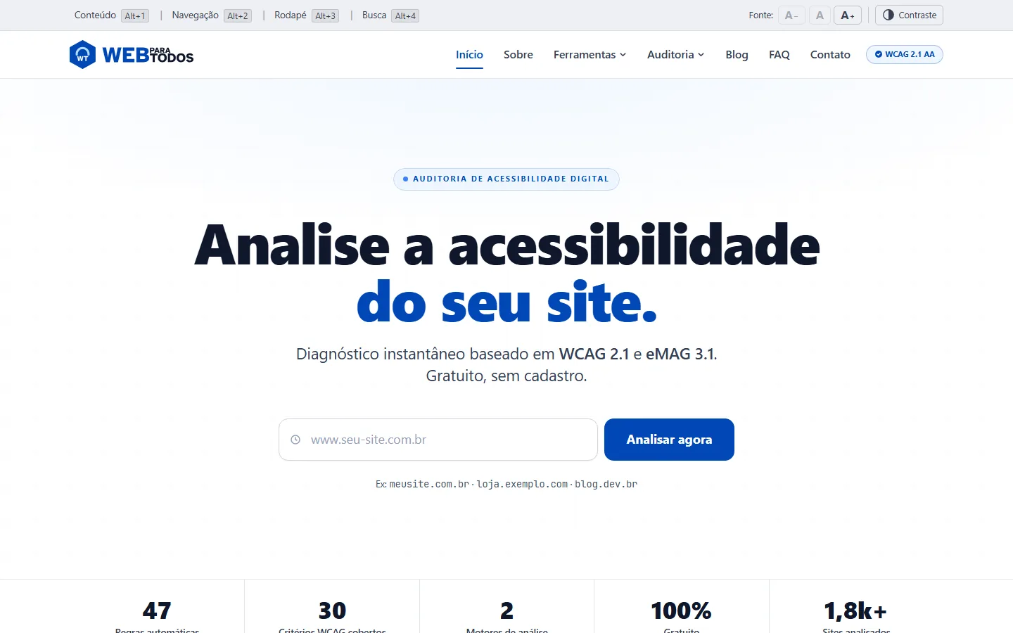 Plataforma Web para Todos, com analisador de acessibilidade